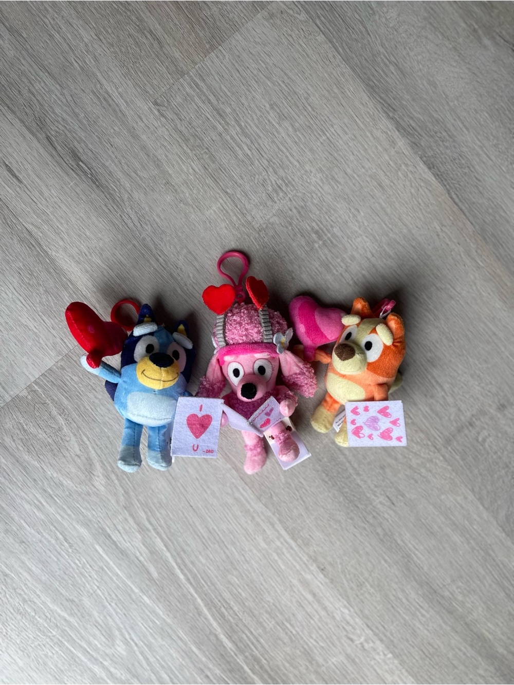 Valentine Plush Keychain Trio - Bluey, Coco, Bingo